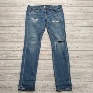 Rag & Bone Jeans Women's 29 Blue Denim Brunswick The Skinny Slim Fit Distressed